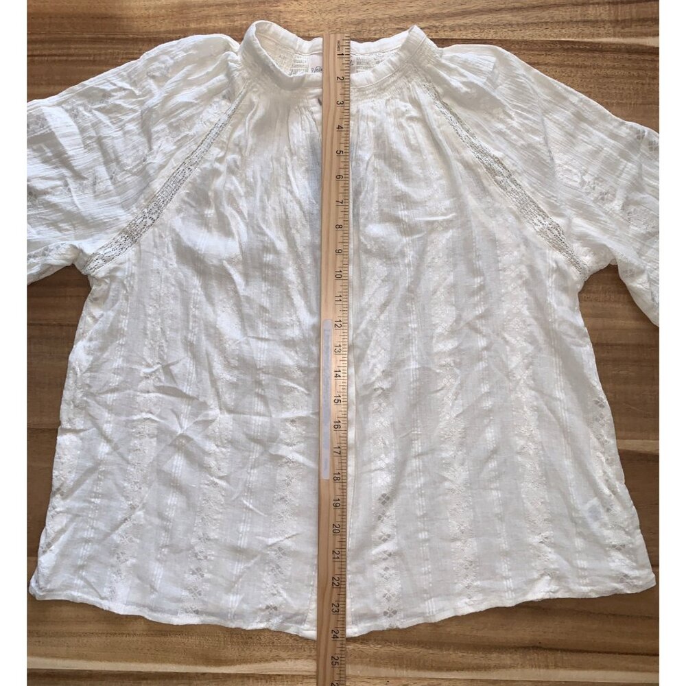 Universal Thread Womens Off-White Long Sleeve Button-Up Blouse w/ Lace Inserts - Picture 7 of 11